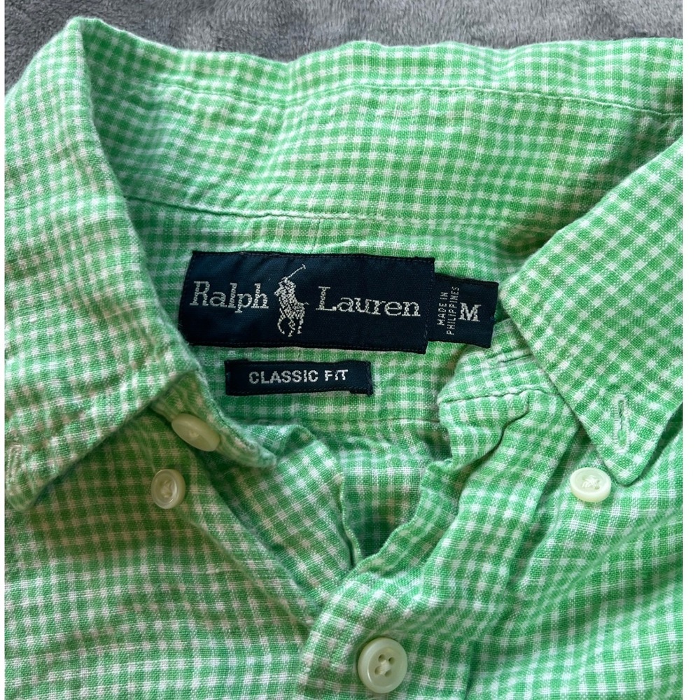 Ralph Lauren Classic Fit Gingham Linen Button Down Shirt Men's Medium - Picture 3 of 6